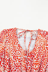 Tomato Red Leopard Print Long Sleeve Hollowed Back Split Mini Dress Mini Dresses JT's Designer Fashion