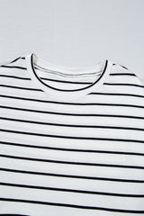 Black Stripe Ruffle Denim Patchwork Round Neck Mini Dress Mini Dresses JT's Designer Fashion