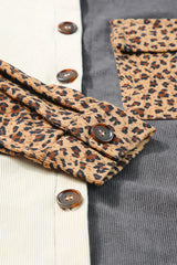 Gray Color Block Leopard Patched Corduroy Shacket Jackets JT's Designer Fashion
