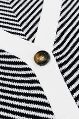 Black Stripe Buttoned Front V Neck Herringbone Cardigan Cardigans JT's Designer Fashion