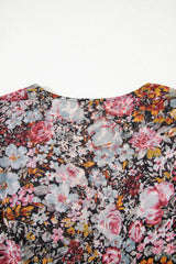Brown Mesh Leopard Floral Reversible V Neck Short Sleeve Dress Dresses JT's Designer Fashion