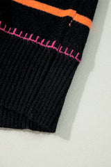 Black Colorful Striped Ribbed Trim Sweater Sweaters JT's Designer Fashion