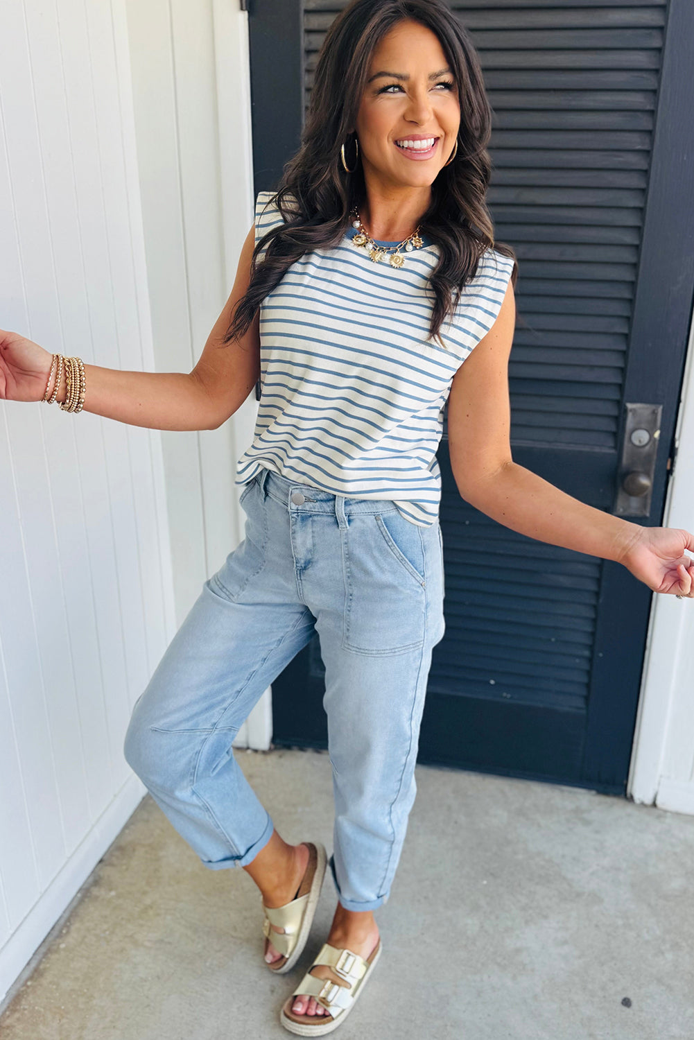 Beau Blue High Rise Barrel Relaxed Patch Pocket Jeans Jeans JT's Designer Fashion