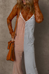 Yellow Stripe Two Tone Contrast Spaghetti Strap Backless Overall Jumpsuits & Rompers JT's Designer Fashion