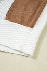 Khaki Checkered Pattern Ribbed Detail Button V Neck Sweater Cardigan Cardigans JT's Designer Fashion