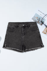 Carbon Grey Raw Hem High Waist Denim Shorts Denim Shorts JT's Designer Fashion