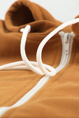 Brown Zip-Up Pocket Drawstring Hoodie Jacket Jackets JT's Designer Fashion