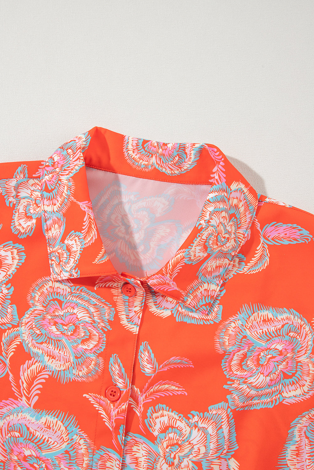 Red Floral Print Lapel Collar Loose Shirt Mini Dress Floral Dresses JT's Designer Fashion