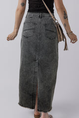 Dark Grey Denim Raw Hem Back Split High Waist Long Skirt Skirts & Petticoat JT's Designer Fashion