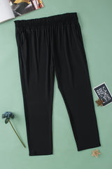 Black Plus Size Frill High Waist Pocketed Soft Pants Plus Size Bottoms JT's Designer Fashion