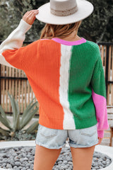 Desert Gold Color Block Textured Knit Drop Shoulder Loose Fit Sweater Sweaters JT's Designer Fashion