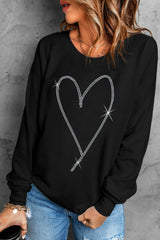 Black Rhinestone Heart Pattern Valentines Fashion Sweatshirt Graphic Sweatshirts JT's Designer Fashion