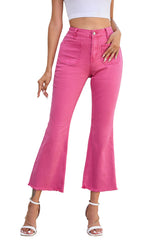 Pink Ankle-length Flare Leg Raw Hem Jeans Jeans JT's Designer Fashion
