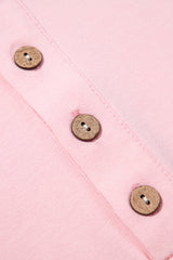 Pink Colorblock Long Sleeve Buttons Henley Top Long Sleeve Tops JT's Designer Fashion
