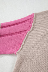 Simply Taupe Colorblock Exposed Seam Round Neck Sweater Sweaters JT's Designer Fashion