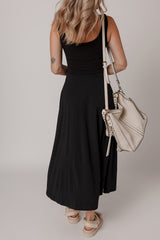 Black Sleeveless Scoop Neck Flared Split Midi Dress Midi Dresses JT's Designer Fashion