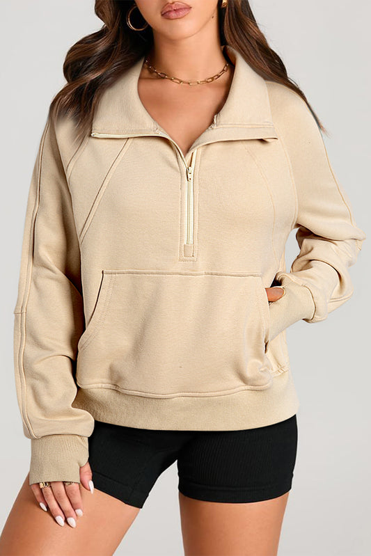 Parchment Quarter Zip Stand Neck Kangaroo Pocket Sweatshirt Sweatshirts & Hoodies JT's Designer Fashion