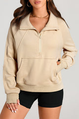 Parchment Quarter Zip Stand Neck Kangaroo Pocket Sweatshirt Sweatshirts & Hoodies JT's Designer Fashion