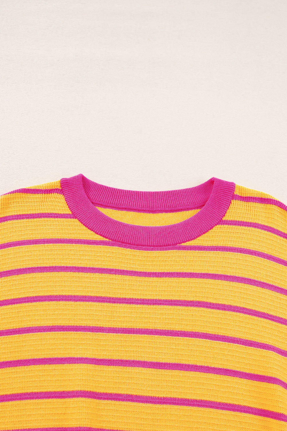 Orange Stripe Trimmed Round Neck Drop Shoulder Loose Sweater Sweaters JT's Designer Fashion