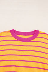 Orange Stripe Trimmed Round Neck Drop Shoulder Loose Sweater Sweaters JT's Designer Fashion