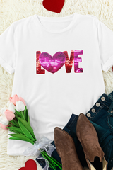 White Heart LOVE Patched Pattern Crewneck Valentines T Shirt Graphic Tees JT's Designer Fashion