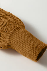 Jurassic Gold Hollow Out Crochet Ribbed Edge Balloon Sleeve Sweater Sweaters JT's Designer Fashion