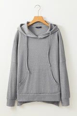 Gray Waffle Knit Fleece Lined High Low Oversized Hoodie Sweatshirts & Hoodies JT's Designer Fashion