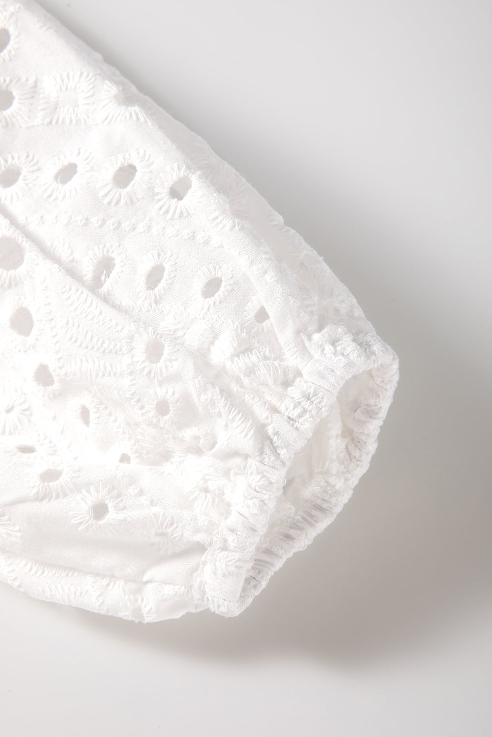 White Eyelet Embroidered Puff Sleeve V Neck Blouse Blouses & Shirts JT's Designer Fashion