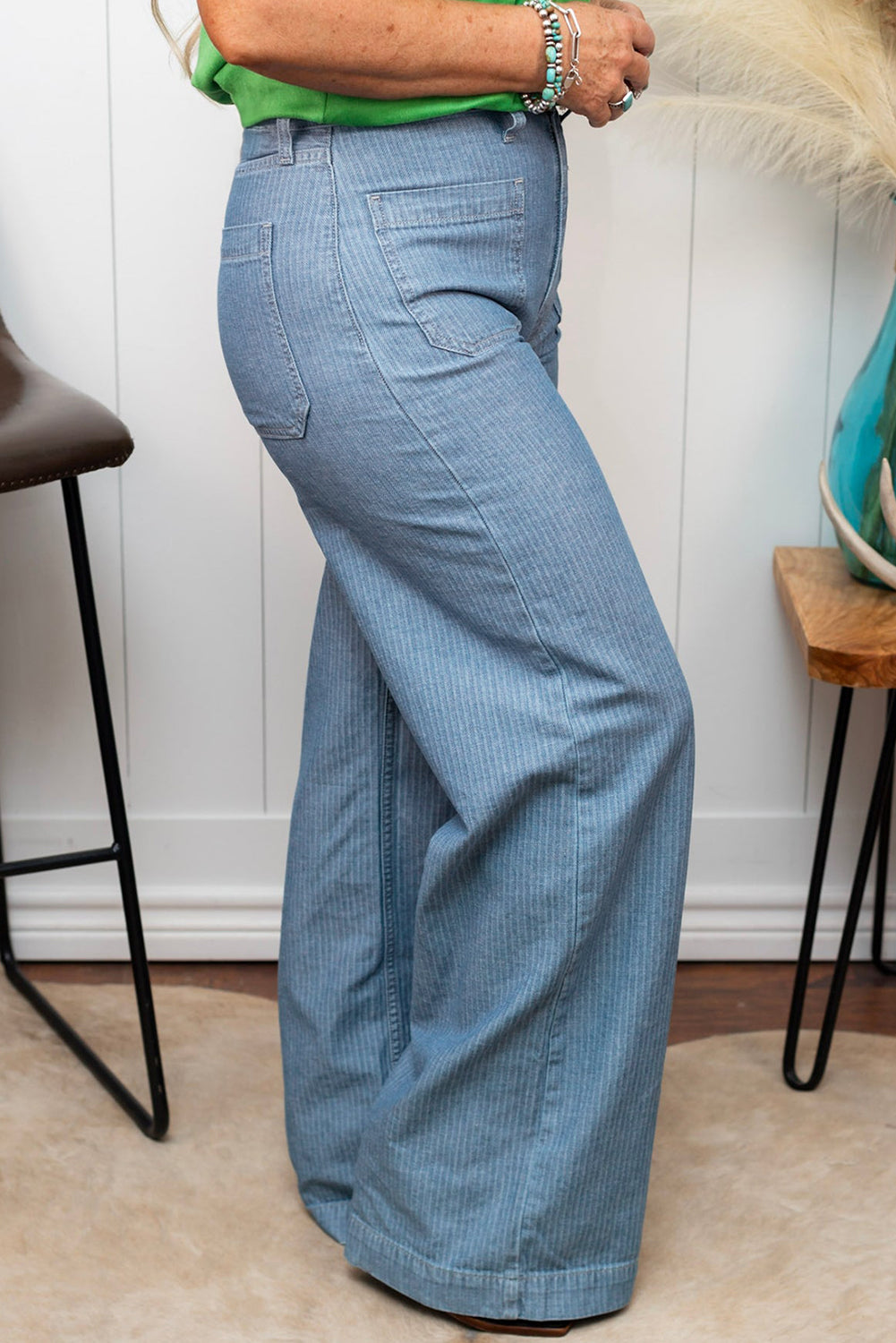 Dusk Blue Patched Pocket Textured Wide Leg Plus Size Jeans Plus Size Bottoms JT's Designer Fashion