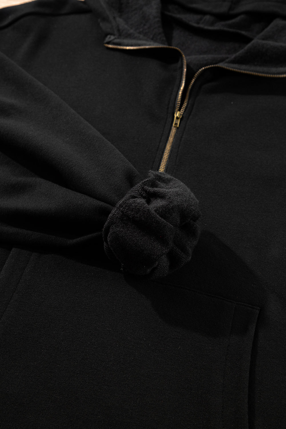 Black Fleece Lined Half Zipper Kangaroo Pockets Loose Hoodie Sweatshirts & Hoodies JT's Designer Fashion