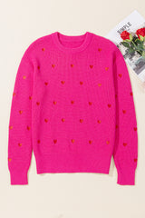 Rose Red Heart Shape Drop Shoulder Round Neck Sweater Sweaters JT's Designer Fashion