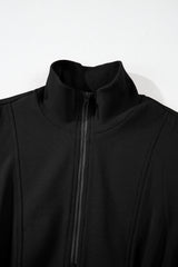 Black French Terry Zipped Collar Sleeveless Drawstring Waist Mini Dress Mini Dresses JT's Designer Fashion