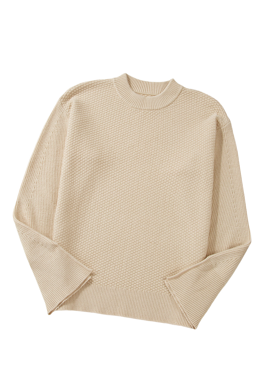 Parchment Solid Textured Knit Split Cuff Drop Shoulder Loose Sweater Sweaters JT's Designer Fashion
