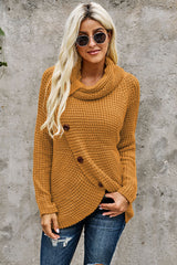 Mustard Buttoned Wrap Turtleneck Sweater Sweaters & Cardigans JT's Designer Fashion