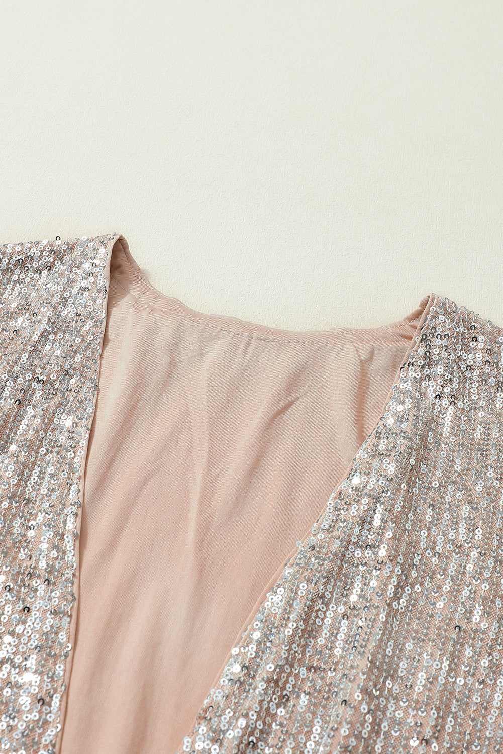 Apricot Sequin 3/4 Sleeve Open Front Duster Kimono Kimonos JT's Designer Fashion