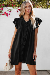 Black Ruffle Sleeve V Neck Frilled Shift Dress Mini Dresses JT's Designer Fashion