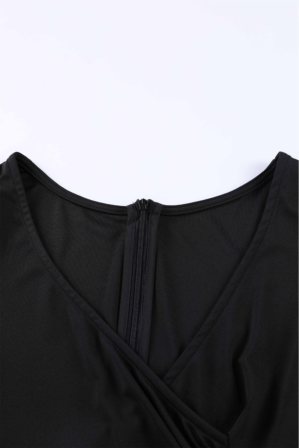 Black Ruffled Sleeve Wrap V Neck Midi Dress Midi Dresses JT's Designer Fashion