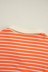 Orange Stripe Color Block Loose Fit Collared Drop Shoulder Sweatshirt Sweatshirts & Hoodies JT's Designer Fashion