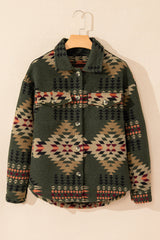 Green Aztec Print Flap Pockets Long Sleeve Shacket Jackets JT's Designer Fashion
