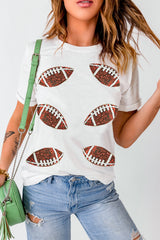 White Sequined Rugby Graphic Cotton T Shirt Graphic Tees JT's Designer Fashion