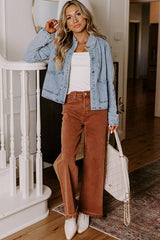 Myosotis Scallop Trim Collar Patched Pocket Button Up Denim Jacket Denim Jackets JT's Designer Fashion