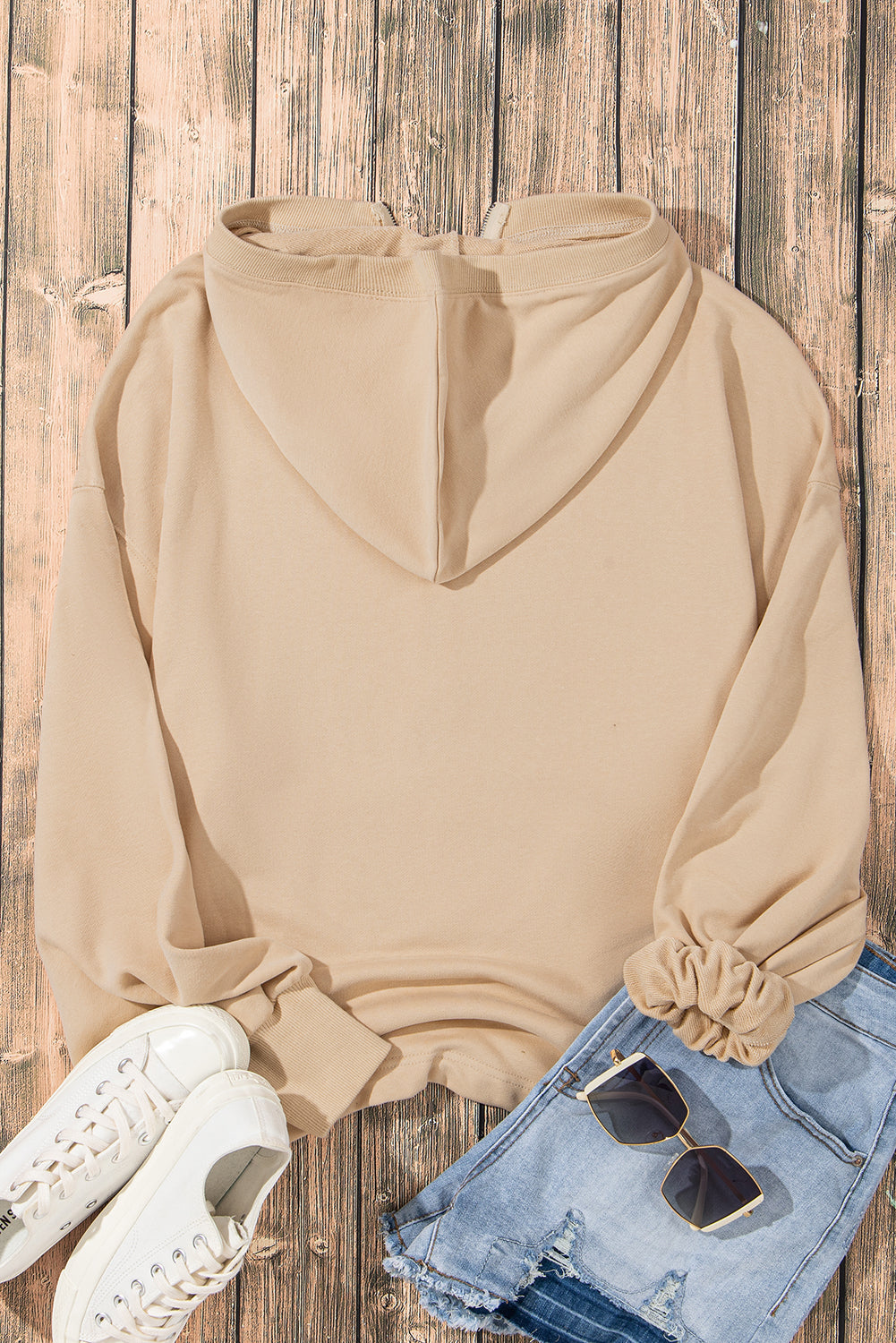 Parchment Solid Kangaroo Pocket Half Zipper Oversized Hoodie Sweatshirts & Hoodies JT's Designer Fashion