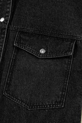 Black Big Chest Pocket Drop Shoulder Hooded Denim Jacket Denim Jackets JT's Designer Fashion
