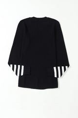 Black Striped Sleeve Plain Knit Sweater Sweaters JT's Designer Fashion
