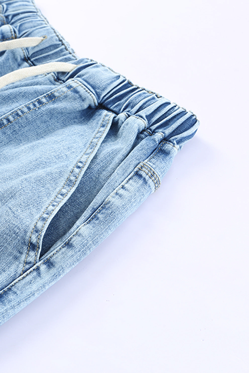 Sky Blue Gather Round Distressed Pocketed Denim Jogger Jeans JT's Designer Fashion
