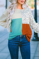 Leopard Patchwork Color Block Ribbed Long Sleeve Top Long Sleeve Tops JT's Designer Fashion