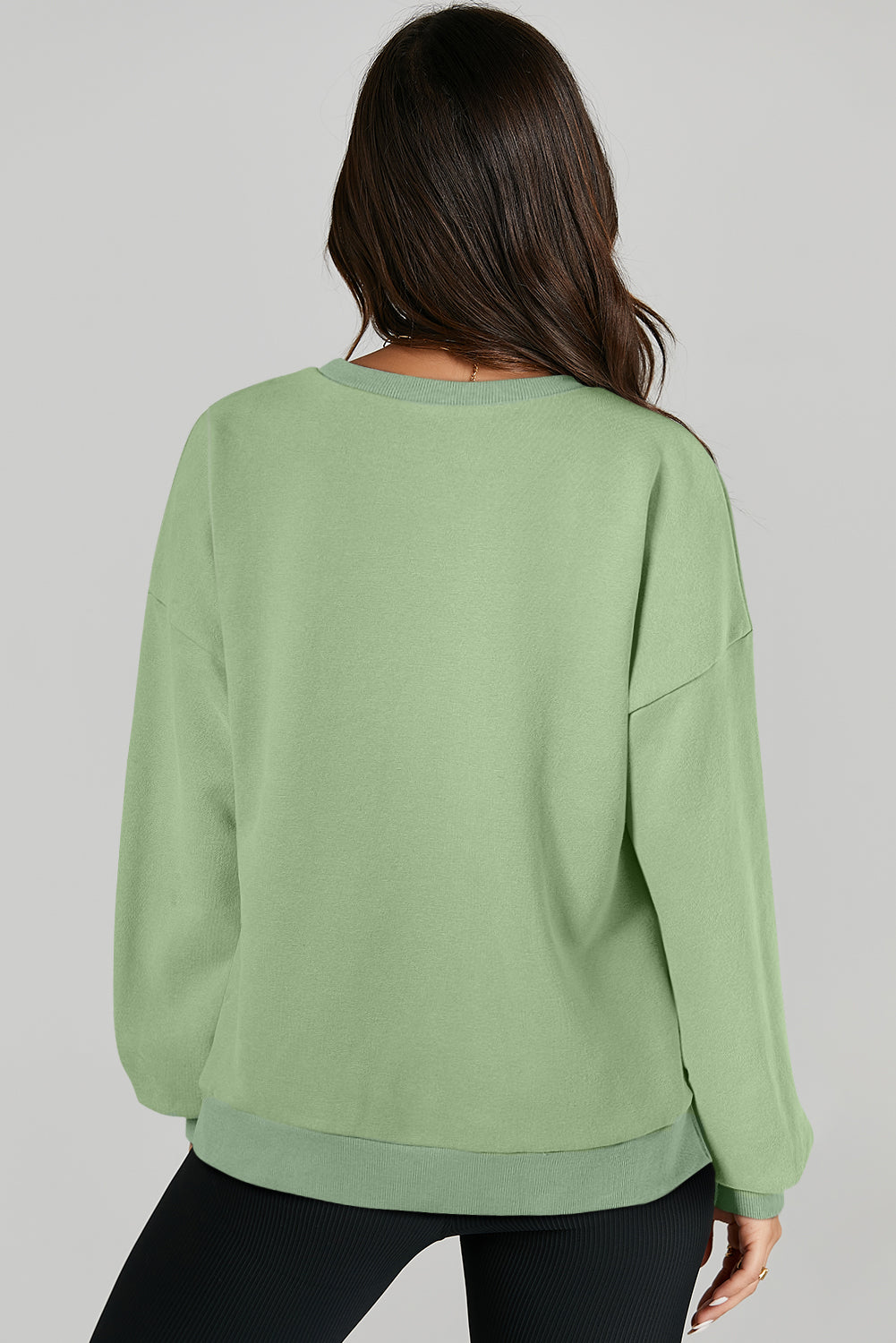 Smoke Green Solid O Neck High Low Hem Pullover Sweatshirt Sweatshirts & Hoodies JT's Designer Fashion