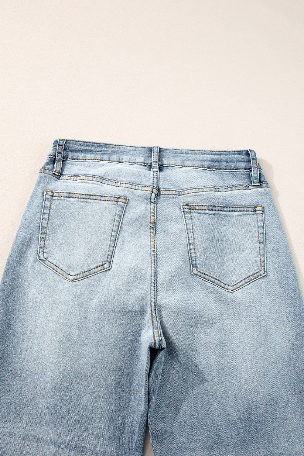 Light Blue Acid Wash Raw Edge Straight Jeans Jeans JT's Designer Fashion