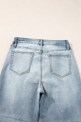 Light Blue Acid Wash Raw Edge Straight Jeans Jeans JT's Designer Fashion