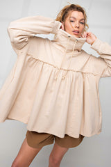 Beige Frill Exposed Seam Cowl Neck Oversized Sweatshirt Sweatshirts & Hoodies JT's Designer Fashion